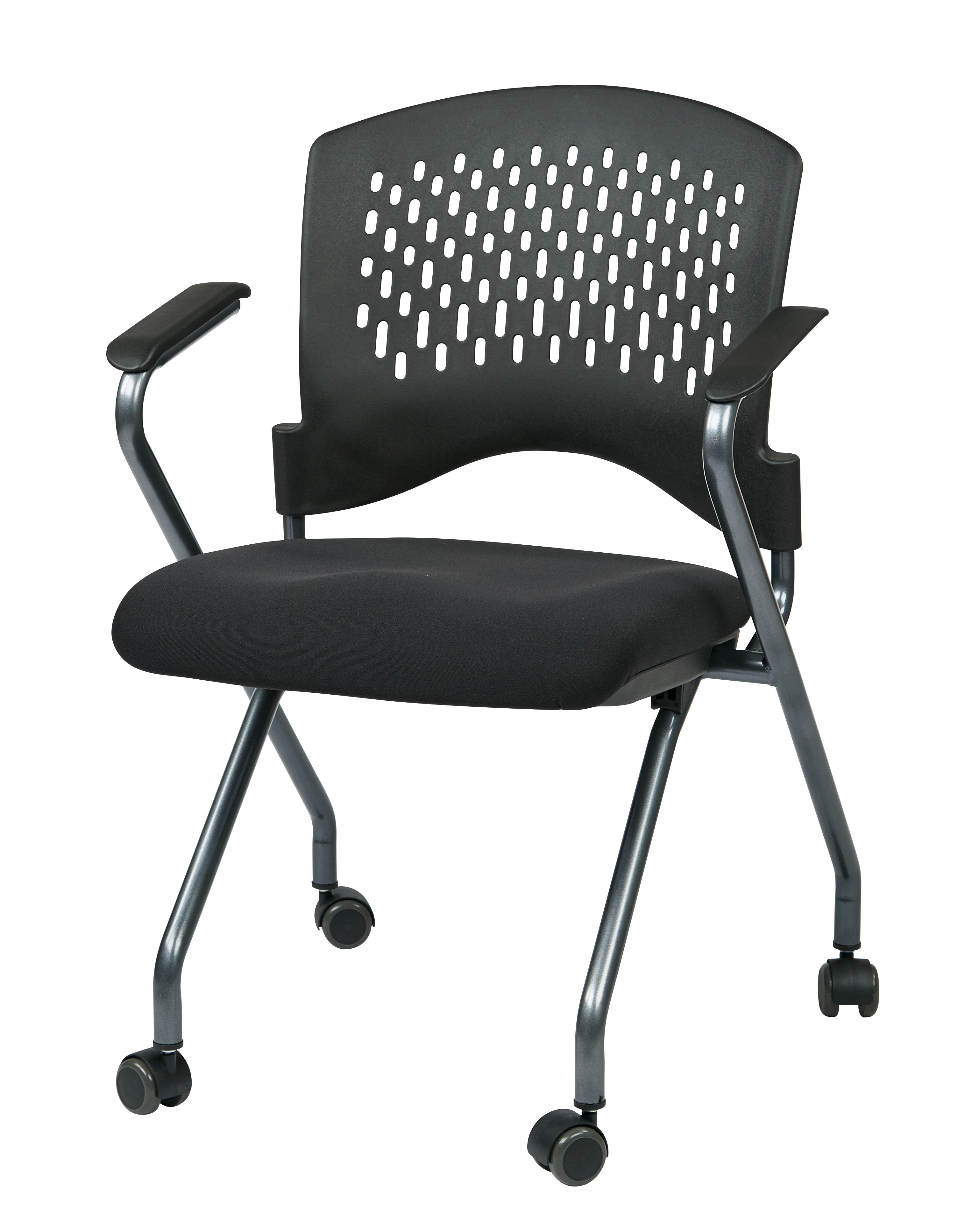 Deluxe Folding Chair with Ventilated Plastic Wrap Around Back Coal